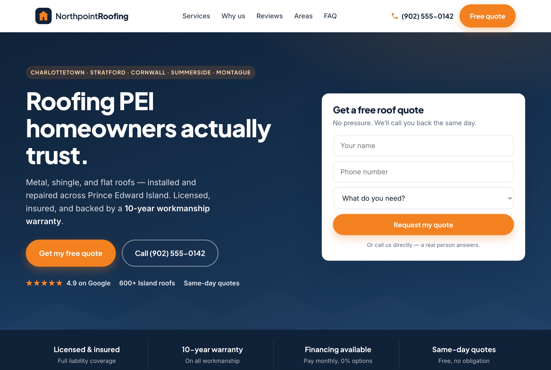 Northpoint Roofing website — homepage screenshot