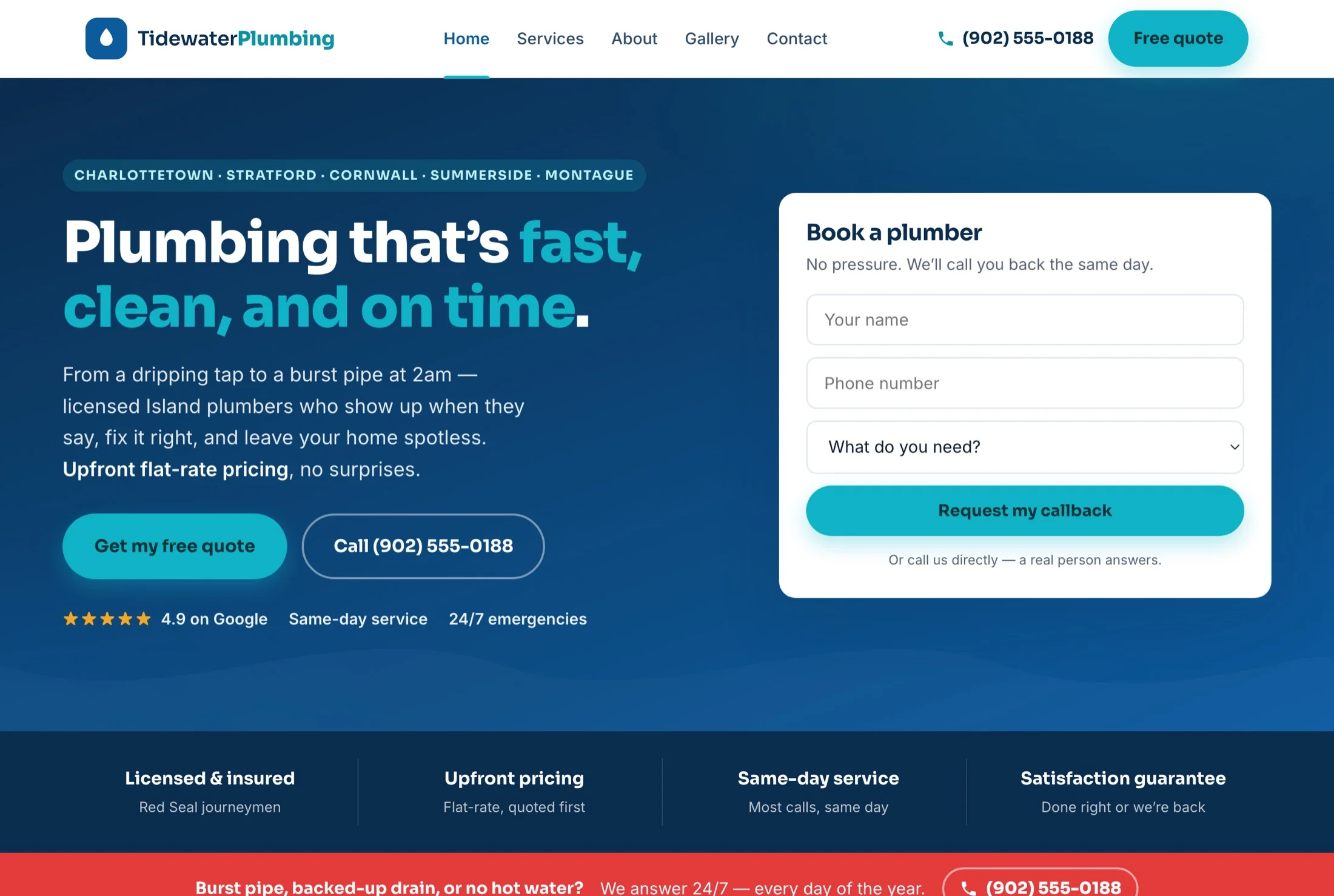 Tidewater Plumbing website, homepage screenshot